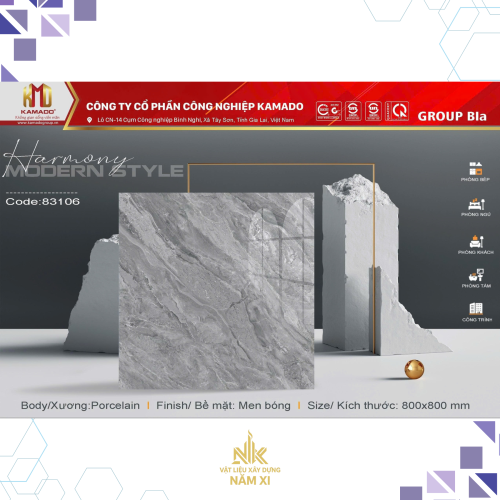 Gạch Porcelain 800x800 Men Bóng Kamado 83106